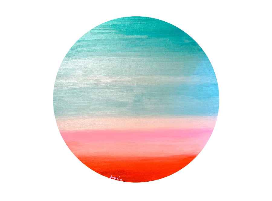 image-of`-the-artwork-candy Candy by Rosana Auqué, vibrant abstract acrylic painting on canvas (90 cm diameter), Fun Collection, 2022