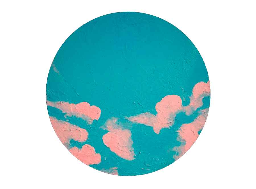 01.21 pm Italia by Rosana Auqué, oil painting on canvas (25 cm, circular format), Skies and Flowers collection, 2021