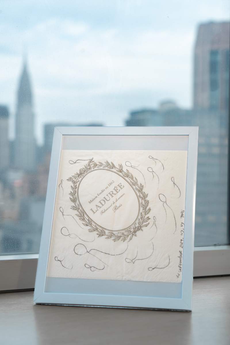 Ladurée napkin with personalized artistic intervention