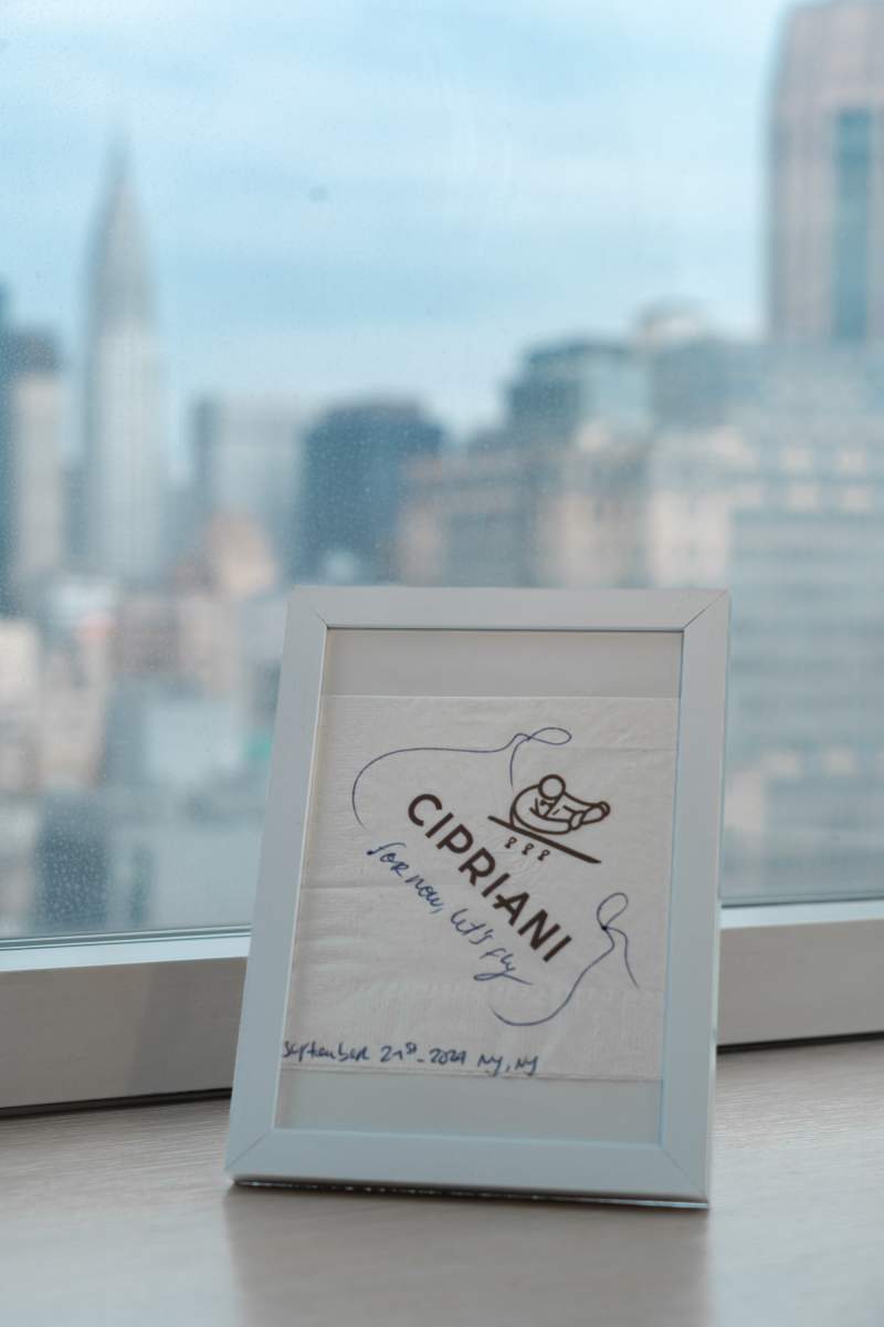 Customized Cipriani napkin with artwork by Rosana Auque