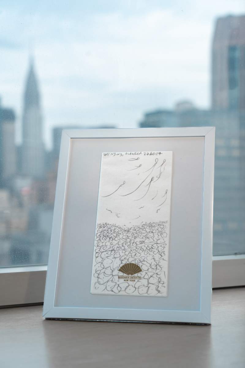 Mandarin Oriental napkin as canvas for artistic expression