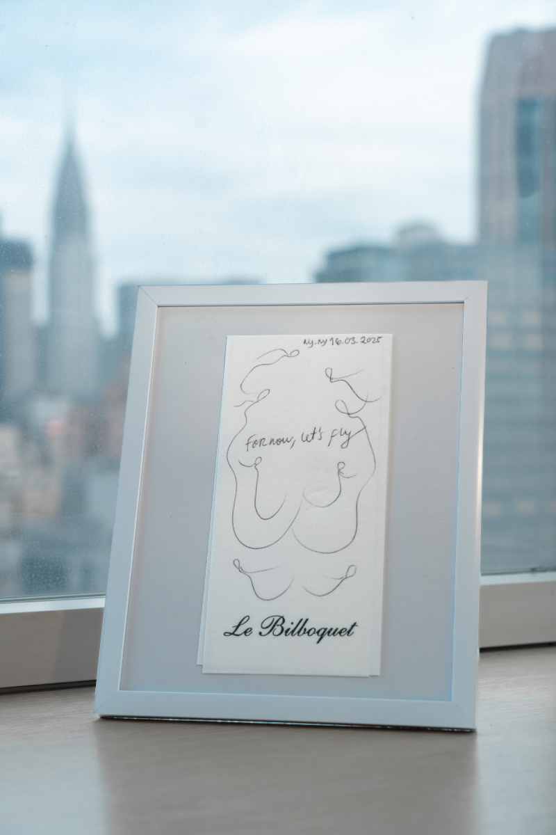 Artistic napkin from Le Bilboquet Restaurant by Rosana Auque