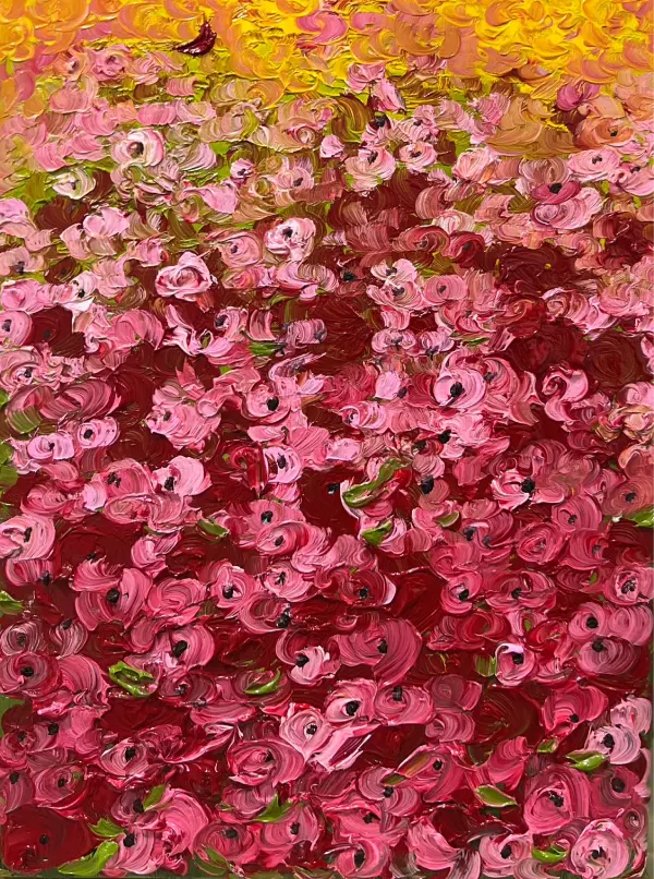 Facetune_28-08-2024-09-08-02 Textured abstract painting in vibrant pink and magenta tones, contemporary color-field artwork by Rosana Auque.