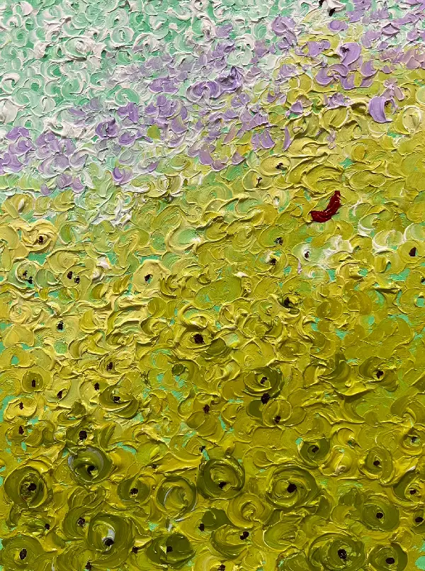 Facetune_28-08-2024-09-09-56 Textured abstract artwork blending lime green, yellow, and soft lilac tones, contemporary nature-inspired art by Rosana Auque.