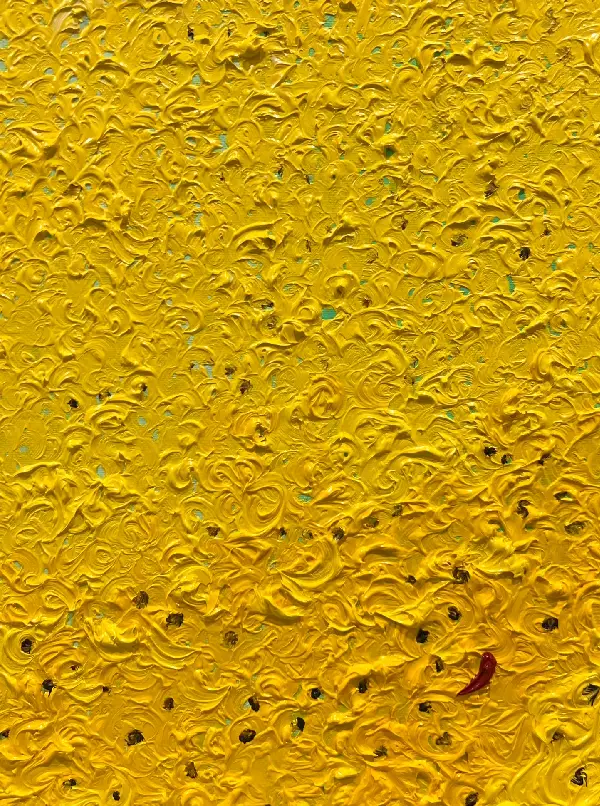 Facetune_28-08-2024-12-09-56 Bright yellow abstract painting with strong textured relief, bold monochromatic artwork by Rosana Auqué