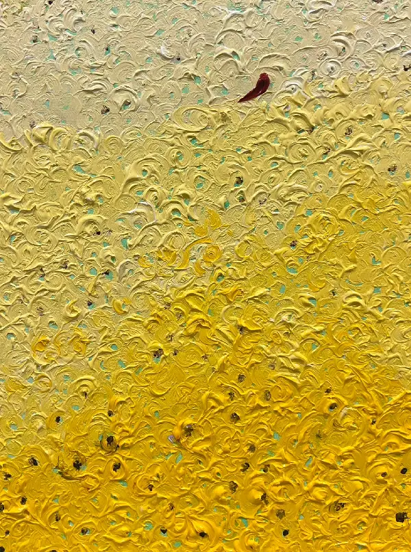 Facetune_28-08-2024-12-10-34 Abstract painting in mustard yellow fading into greenish ochre tones, textured contemporary artwork by Rosana Auqué