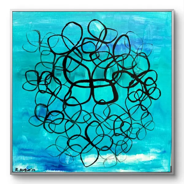 buterfly-5 Deep aqua blue abstract with a central cluster of black butterfly forms.