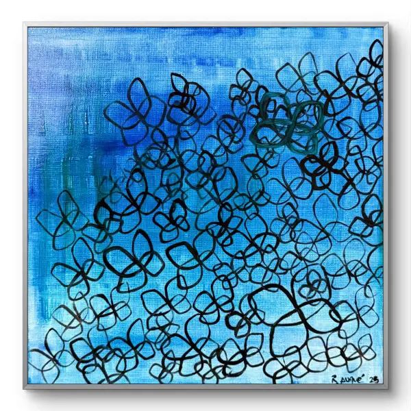 buterfly-7 Intense blue background with layered black butterfly outlines.