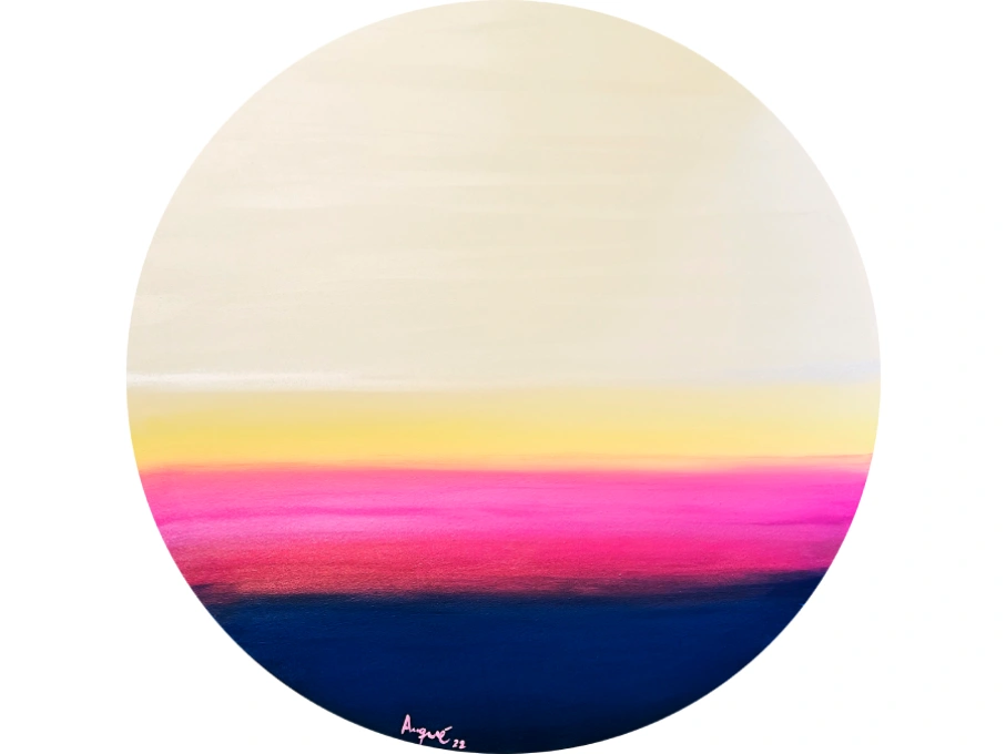 Painting “f u n” by Rosana Auqué, central piece of the FUN exhibition in Milan, acrylic on canvas