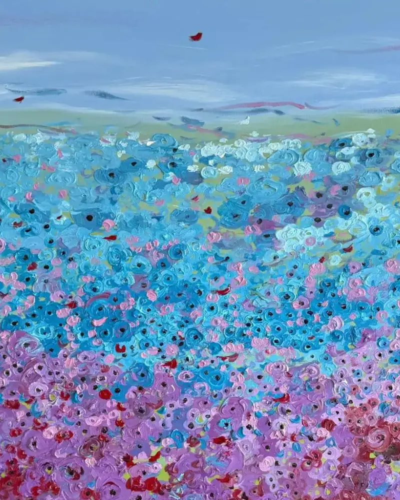 Bloom, contemporary painting by Rosana Auqué, acrylic on canvas exploring expansion, color energy and emotional presence