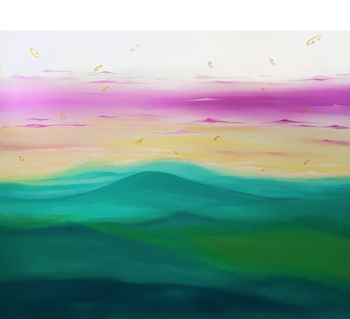 Starry Sky by Rosana Auqué, large abstract painting with luminous points across a dark field suggesting movement, intuition, and moments of possibility