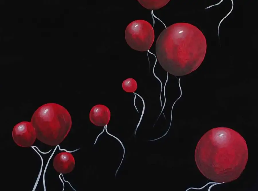 Balloon Studies 2 by Rosana Auqué, red balloon and Vantablack acrylic painting on canvas, Volare Collection
