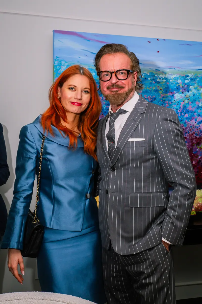 Rosana Auqué with visitors during An Evening of Art at Waldorf Astoria New York